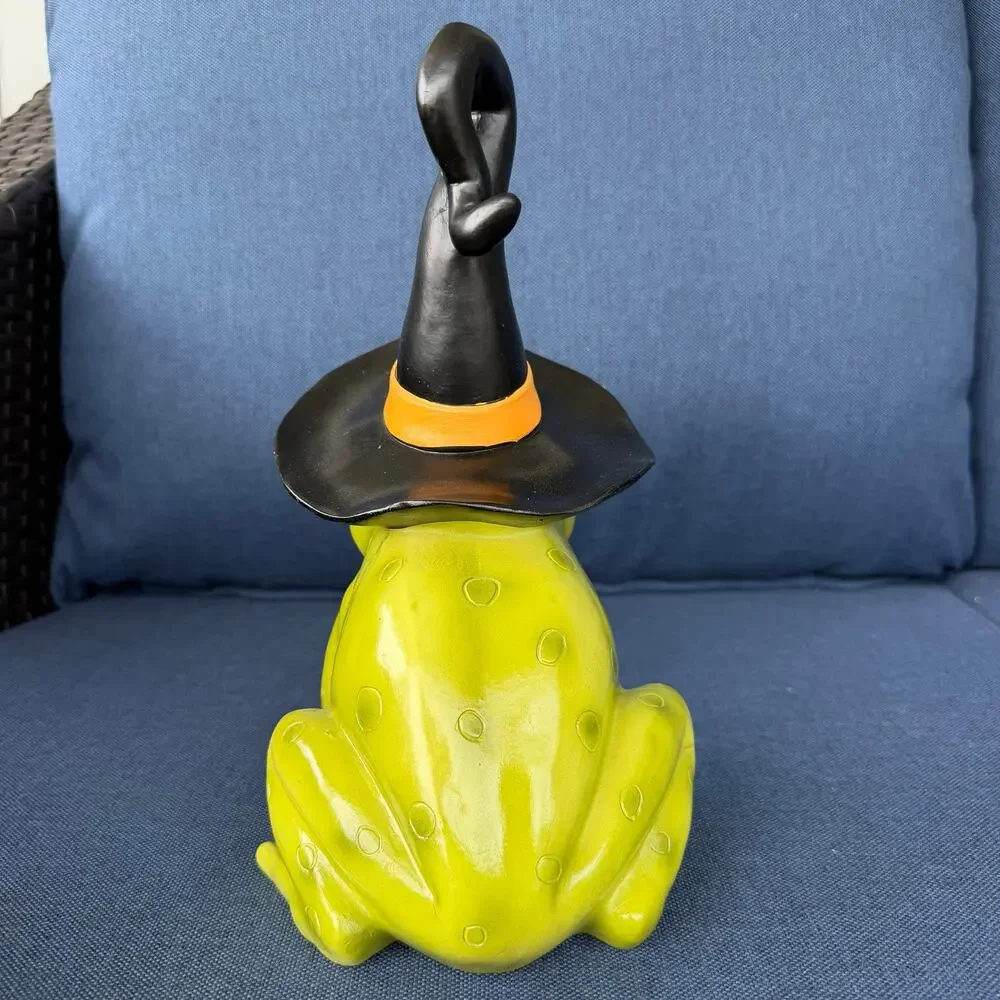 Frog Witch Figure Green Toad Wizard Statue Halloween Decor Resin Figurine NWT